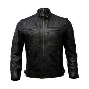 Mens Genuine Leather Biker Jacket Black